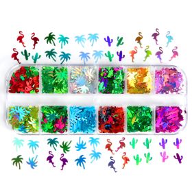 12-grid Long Boxed Cactus Coconut Bird Nail Sequins Set