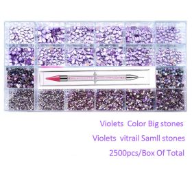 21 Grid Manicure Jewelry Boxed Glass Special-shaped Belt Diamond Pen (Option: Violet)