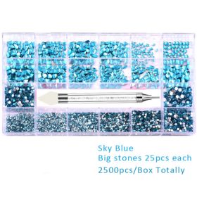 21 Grid Manicure Jewelry Boxed Glass Special-shaped Belt Diamond Pen (Option: Lake Blue)